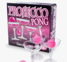 Prosecco pong set up at a beach house